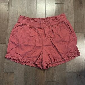Loft high rise ruffled leg rose red shorts